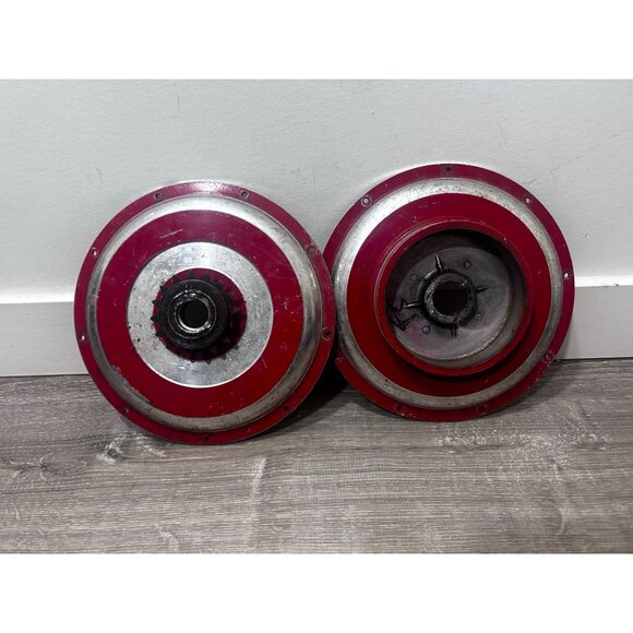 Vintage Red Circular Industrial Components with Central Gearing Wheel - Picture 1 of 5